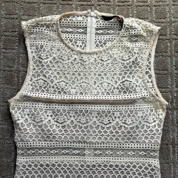 Zara Semi-Sheer Lace Midi Dress Women's M Cream Nude Minimalist Coquette EUC - Picture 4 of 13